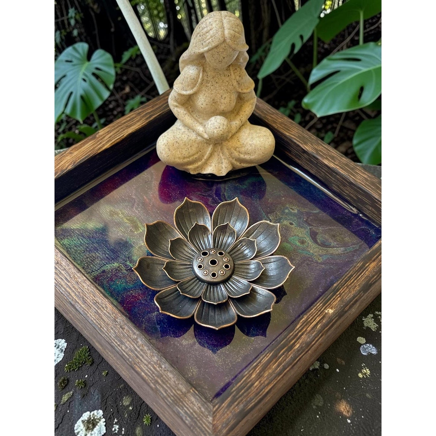 Sacred Lotus Collection No. 3 | Forest Goddess Lotus Incense Holder | Rooted in Renewal | Handmade Resin Meditation Altar | Zen Decor