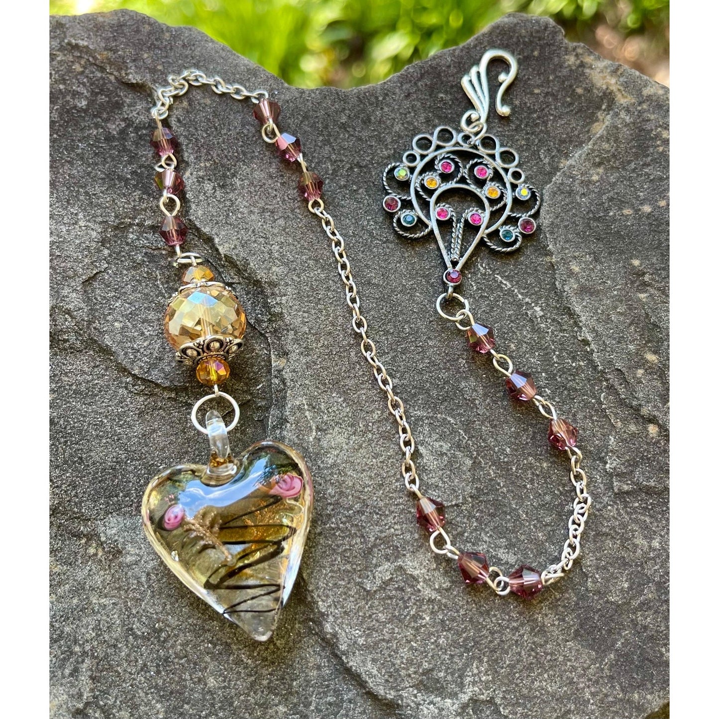Handmade Glass Heart Sun Catcher | Crystal Window Hanging | Vintage Inspired Sun Catcher