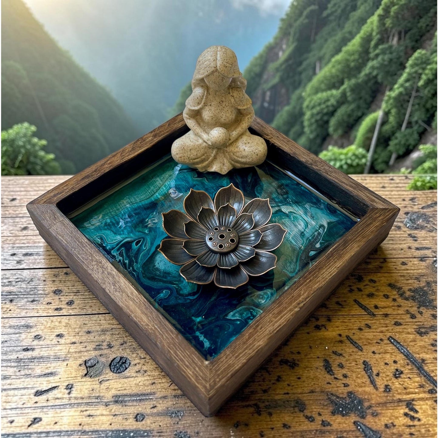 Sacred Lotus Collection No. 5 | Emerald Goddess Lotus Incense Holder | Guardian of Hope | Handmade Resin Meditation Altar | Spiritual Home