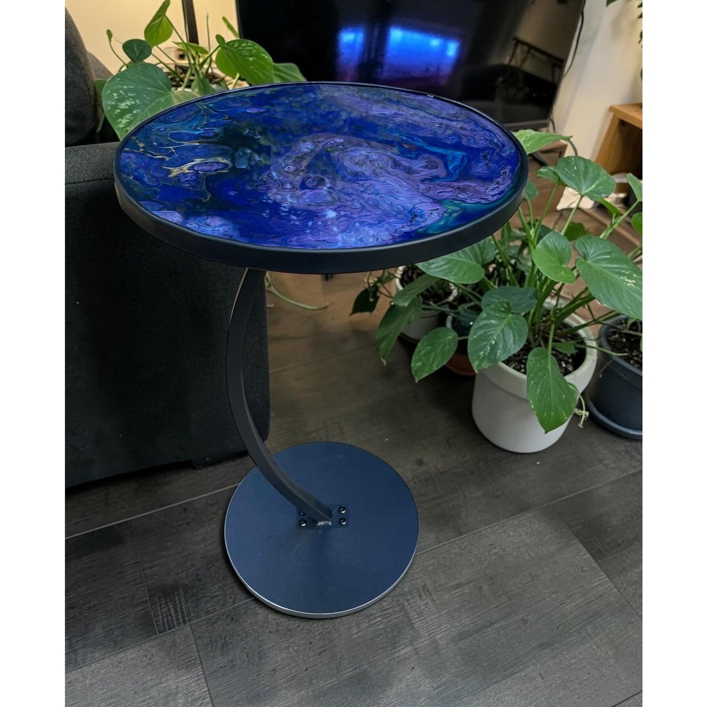 Midnight Tide Side Table | Original Resin Art Furniture | Hand Painted Accent Table | Modern Ocean Inspired Decor | One of a Kind
