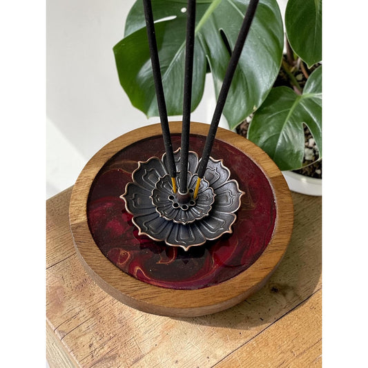 Incense Holder - Lotus Hand Painted Wood