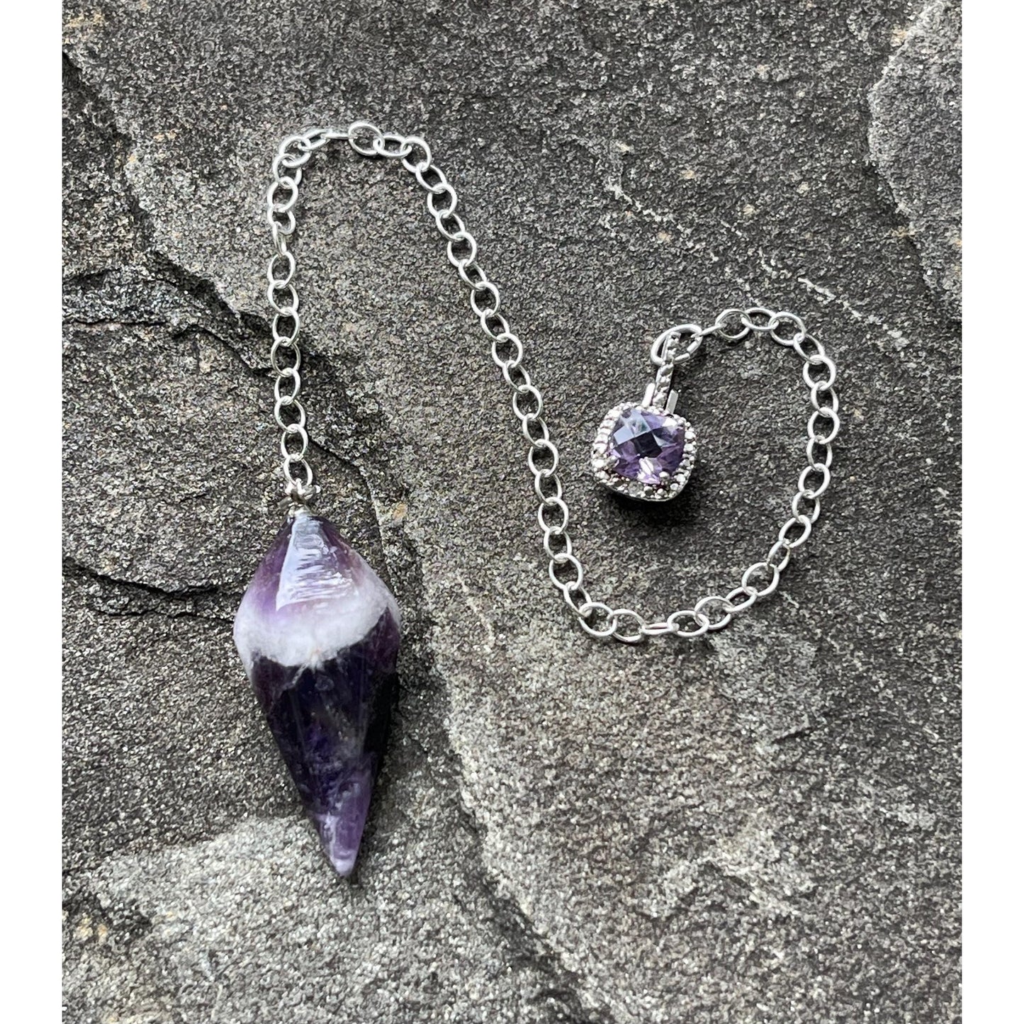 Amethyst Pendulum with Sterling Silver Amethyst Handle | Crystal Dowsing Pendulum | Divination Tool | Reiki Pendulum Handmade Spiritual Gift
