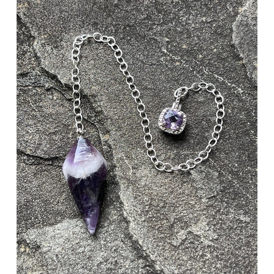 Amethyst Pendulum with Sterling Silver Amethyst Handle | Crystal Dowsing Pendulum | Divination Tool | Reiki Pendulum Handmade Spiritual Gift