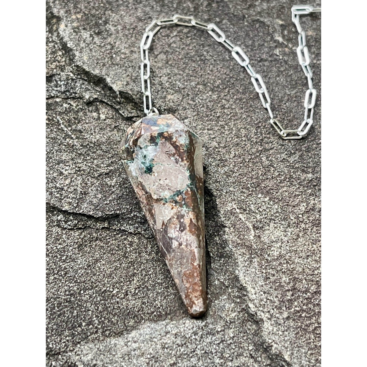 Chrysocolla Pendulum with Peridot Handle | Sterling Silver Dowsing Pendulum | Crystal Divination Tool | Handmade Spiritual Gift