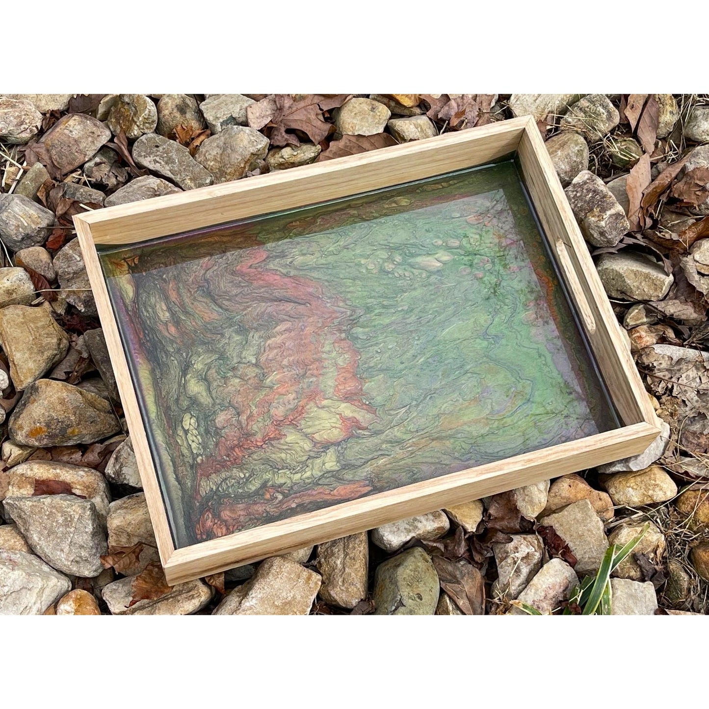 Large Hand Painted Resin Wood Tray • Earth Tone Serving Tray •