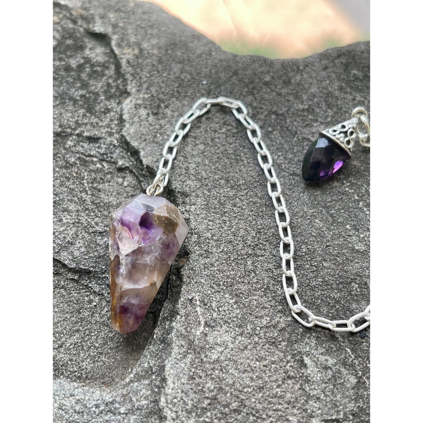 Dreamy Amethyst Pendulum with Sterling Silver Amethyst Handle | Crystal Dowsing Pendulum | Divination Tool | Reiki Pendulum Handmade