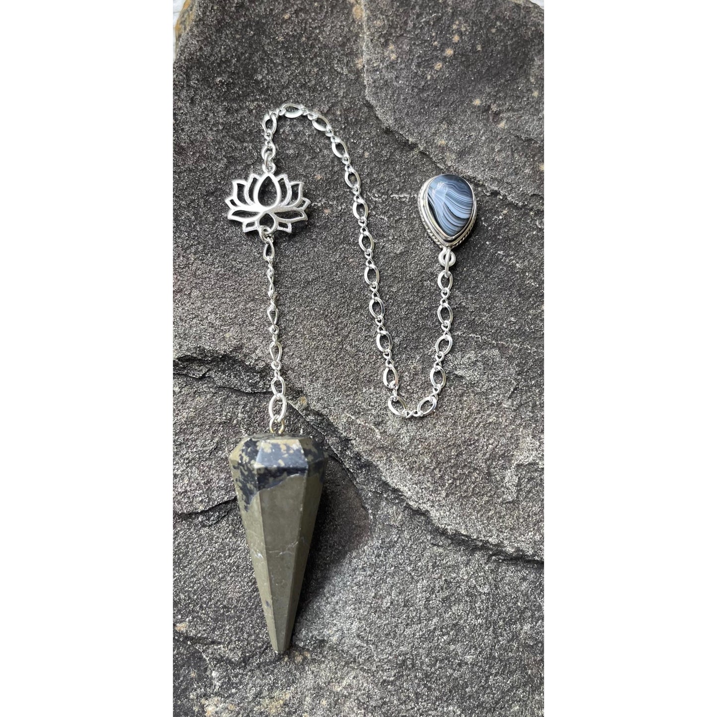 Sterling Silver Pyrite Pendulum with Black Onyx