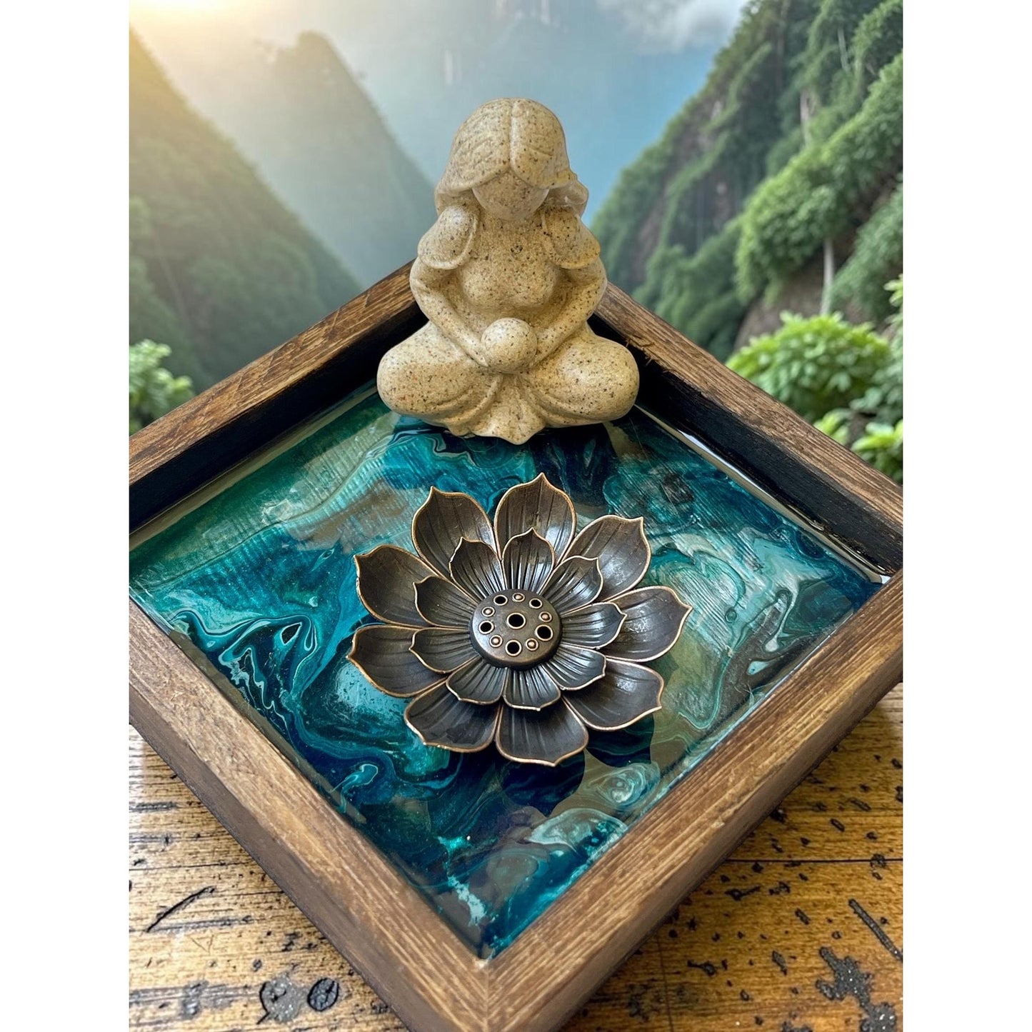 Sacred Lotus Collection No. 5 | Emerald Goddess Lotus Incense Holder | Guardian of Hope | Handmade Resin Meditation Altar | Spiritual Home