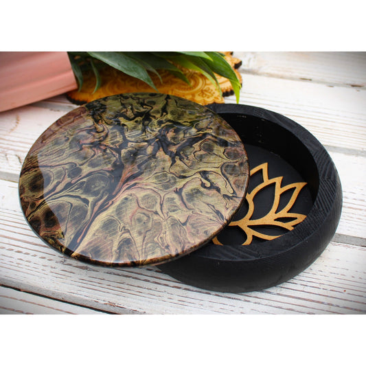 Black Gold Jewelry Box • Hand Painted Keepsake Box •