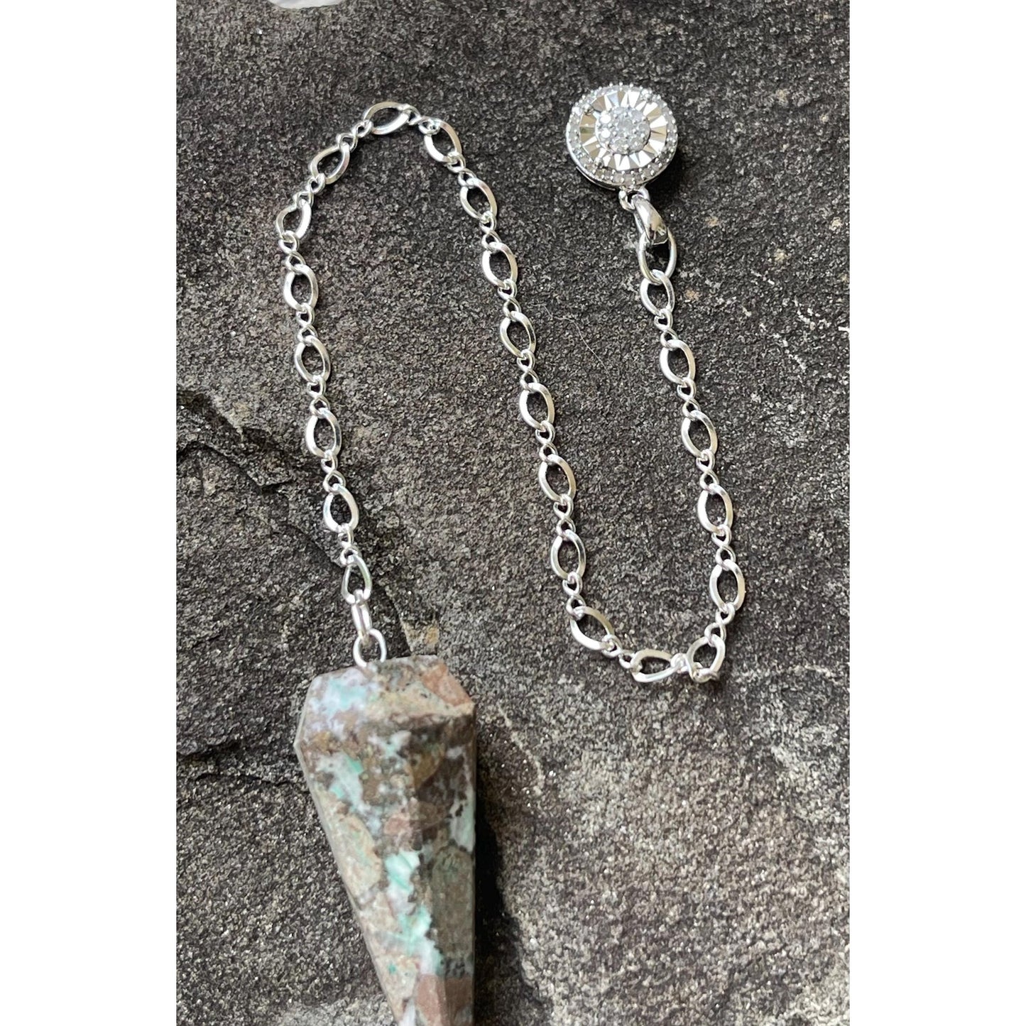 Luxury Sterling Silver Chrysocolla Pendulum with Genuine Diamond Accent