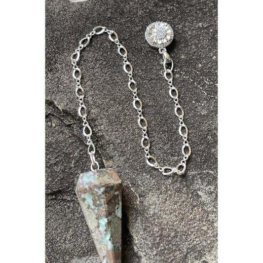 Luxury Sterling Silver Chrysocolla Pendulum with Genuine Diamond Accent