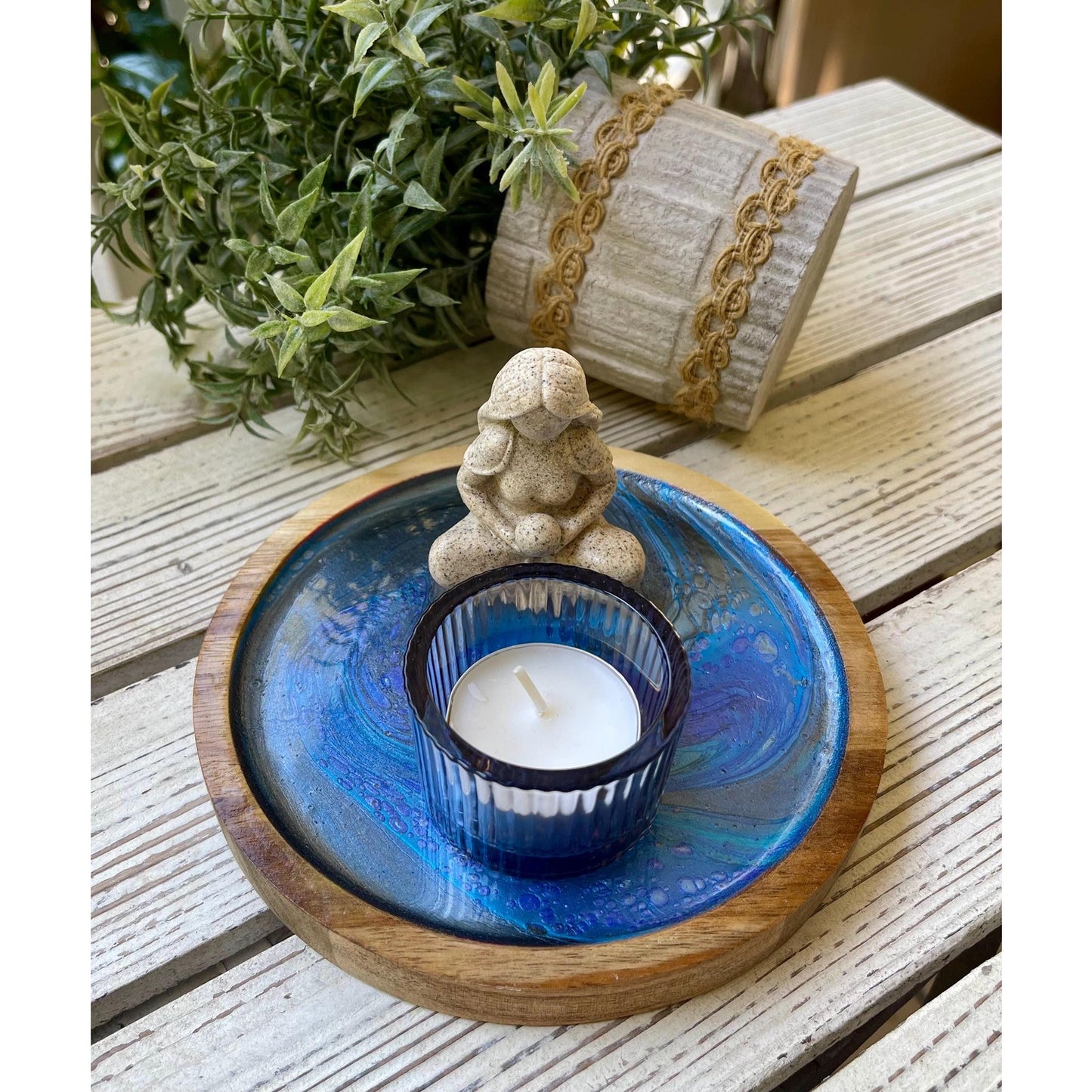 Goddess Candle Holder – Ocean Blue Acrylic Pour Tray