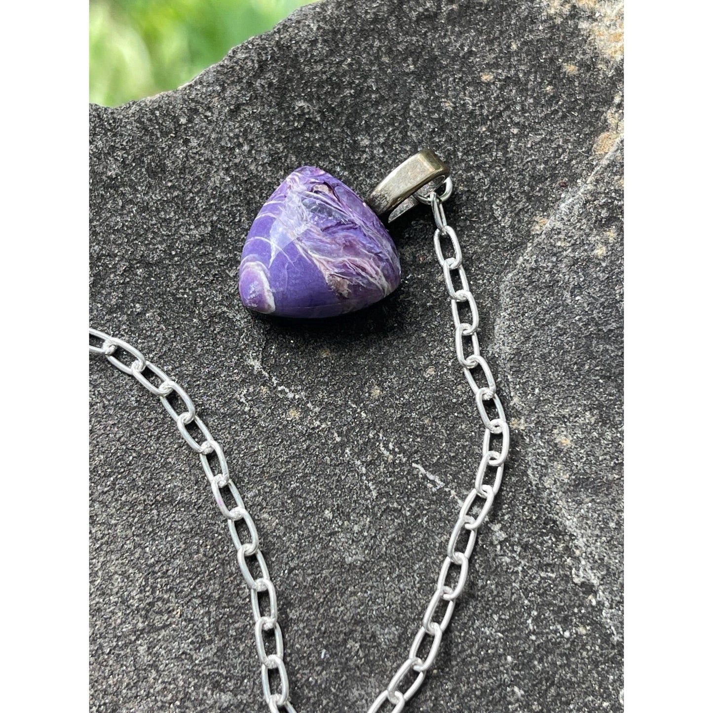 Luxury Stichtite Pendulum with Rare Russian Charoite Handle | Heavy Precious Metal Sterling Silver Chain | Handmade One-of-a-Kind