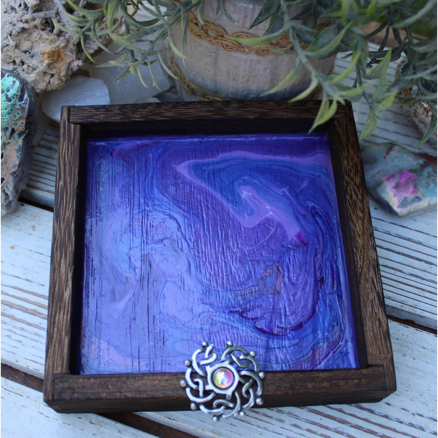 Candle Holder and Candle Celtic Harmony Hand Painted Wood