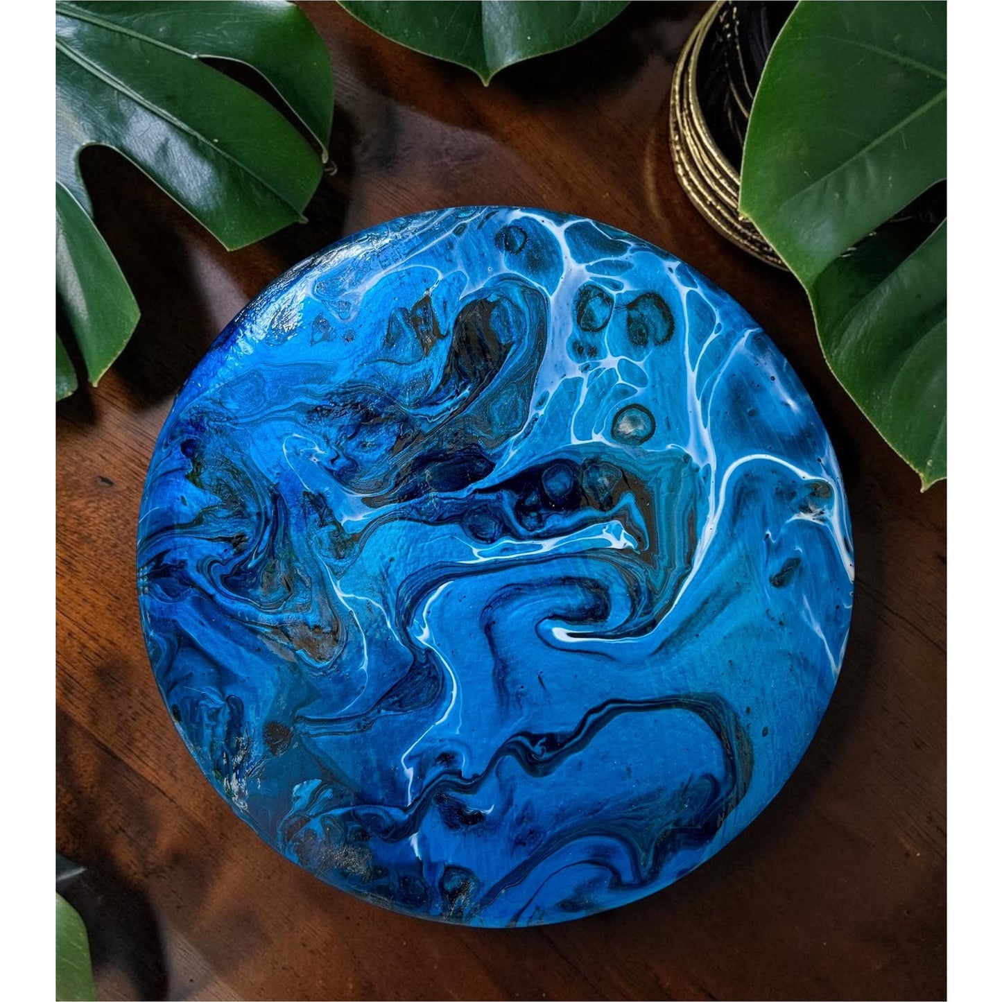 Jewelry Box, Keepsake Box, Round Hand Painted Box Acrylic Hand painted 5" x 5"