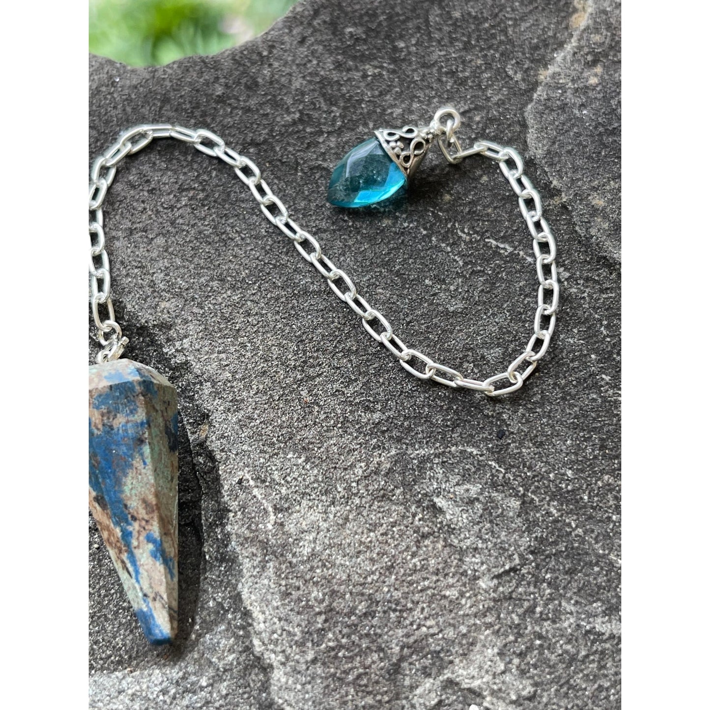 Luxury Chrysocolla Pendulum with Blue Topaz Handle | Sterling Silver Chain | Handmade Crystal Pendulum | Divination Tool | One-of-a-Kind