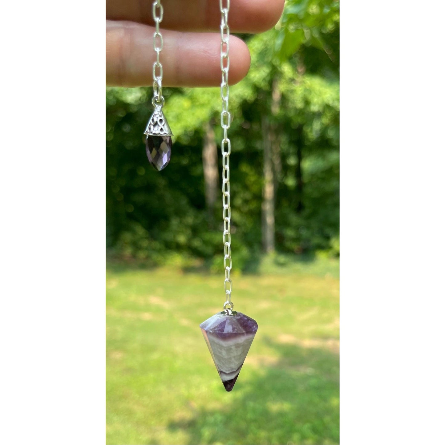 Amethyst Pendulum with Sterling Silver Amethyst Handle | Crystal Dowsing Pendulum | Divination Tool | Reiki Pendulum Handmade Spiritual Gift
