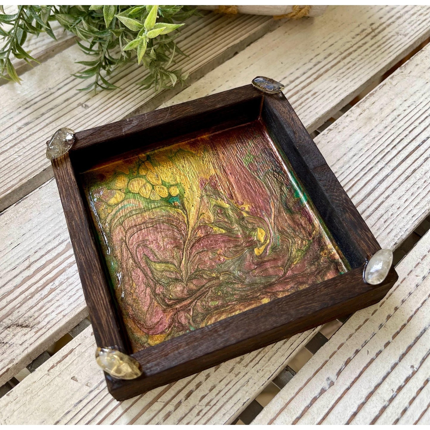 Manifestation Prayer Jar Set with Citrine, Amethyst & Clear Quartz – Hand Painted Tray – Crystal Intention Jar Spiritual Gift Energy Ritual
