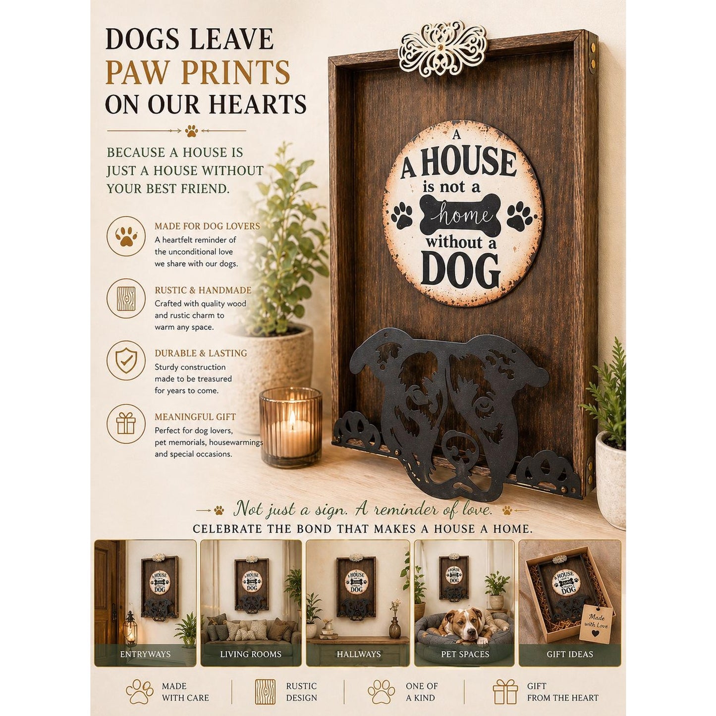 Dog Lover Wall Art, Pit Bull Decor, A House Is Not a Home Without a Dog Sign