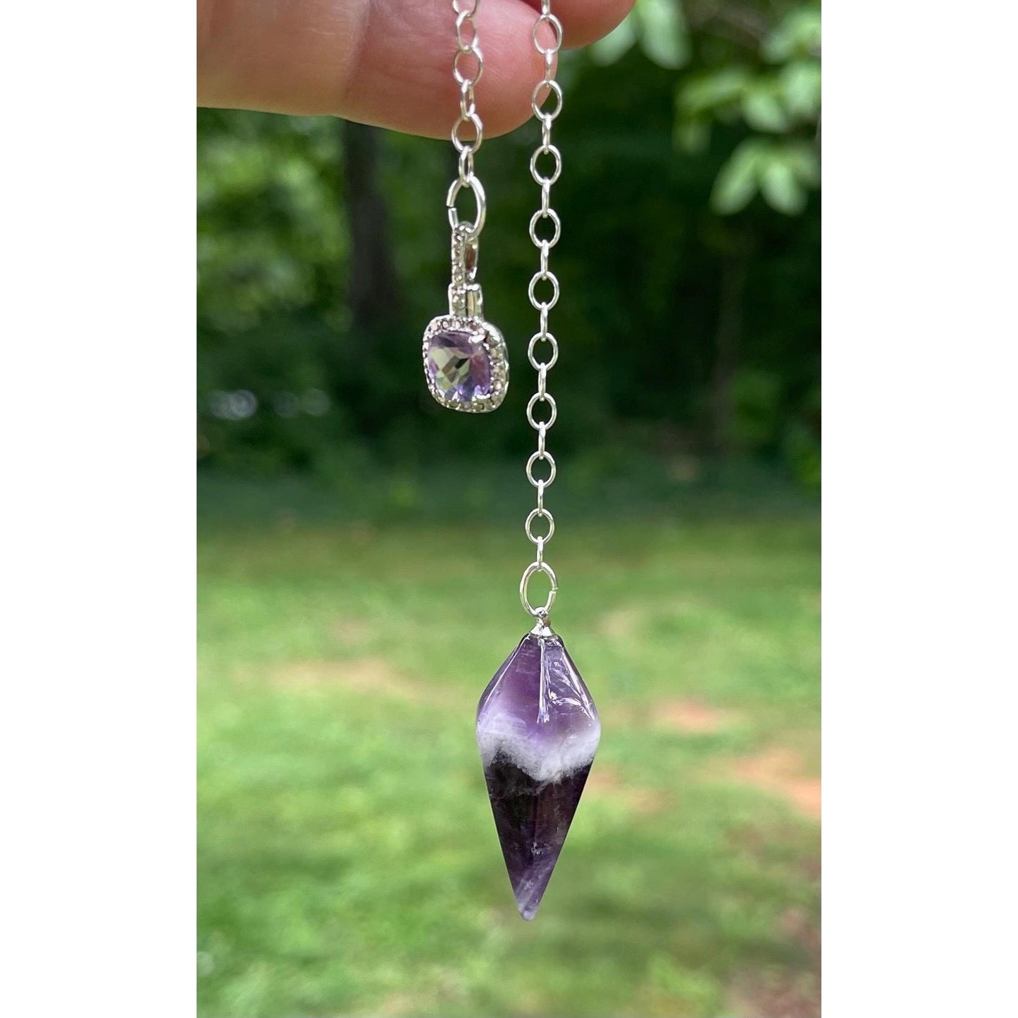 Amethyst Pendulum with Sterling Silver Amethyst Handle | Crystal Dowsing Pendulum | Divination Tool | Reiki Pendulum Handmade Spiritual Gift