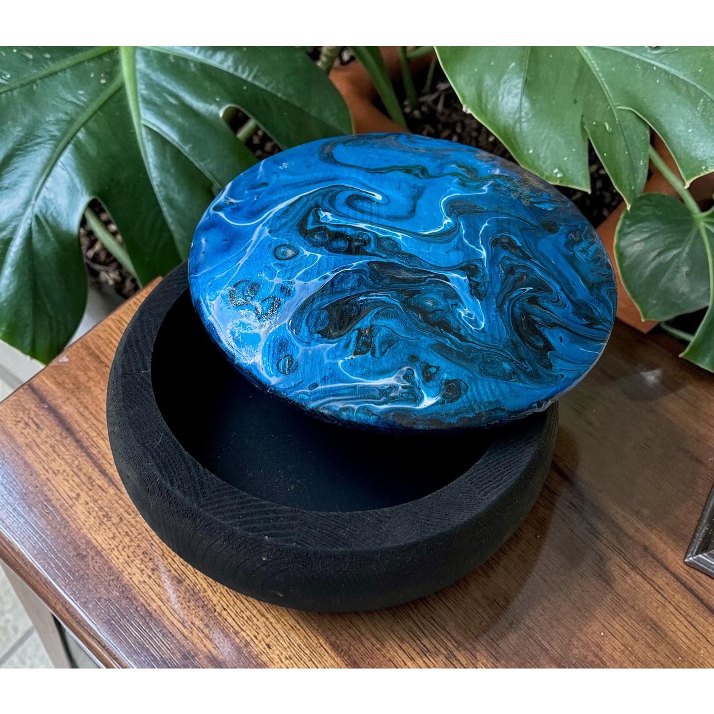 Jewelry Box, Keepsake Box, Round Hand Painted Box Acrylic Hand painted 5" x 5"
