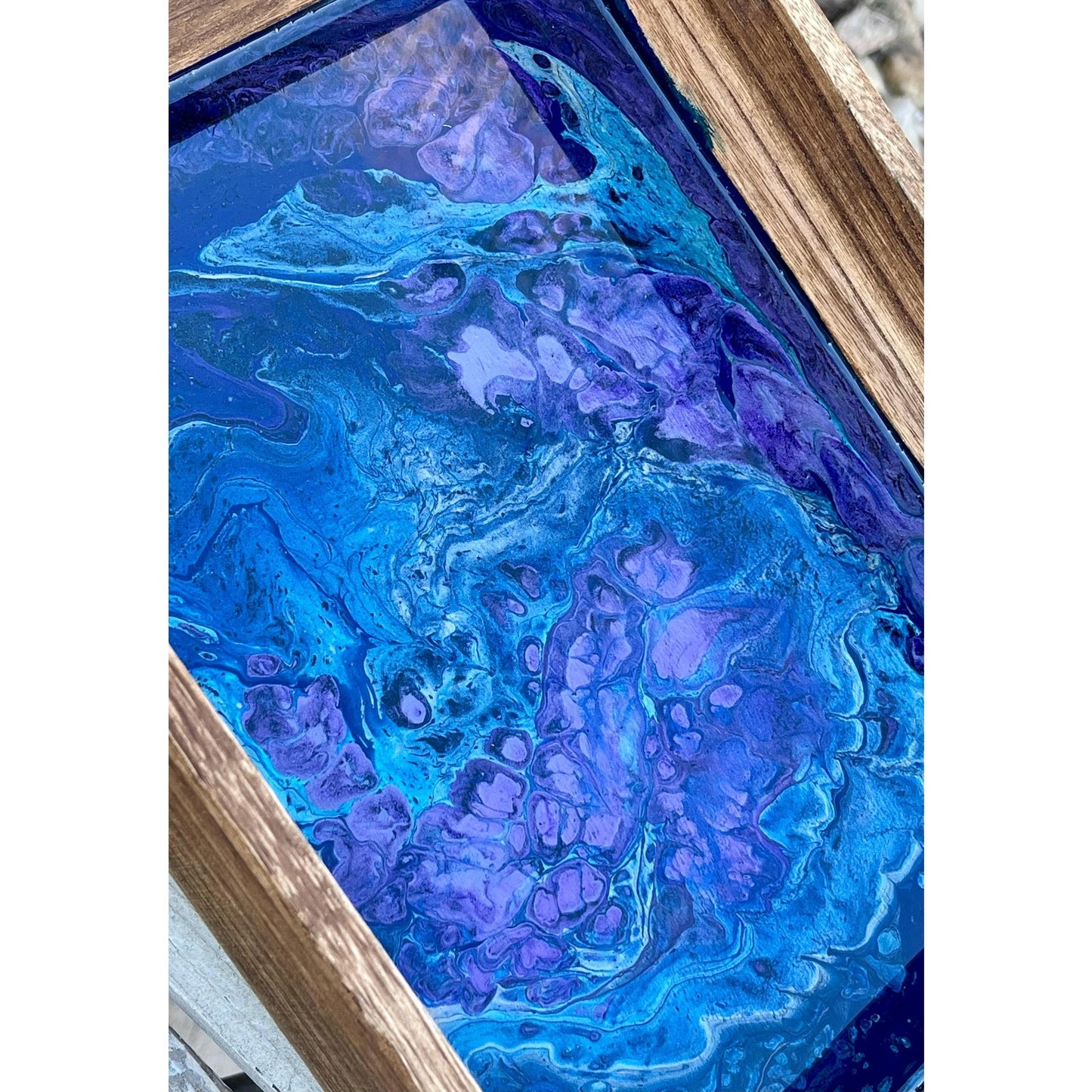 Midnight Tide Resin Art Tray • Blue & Violet Acrylic Pour •