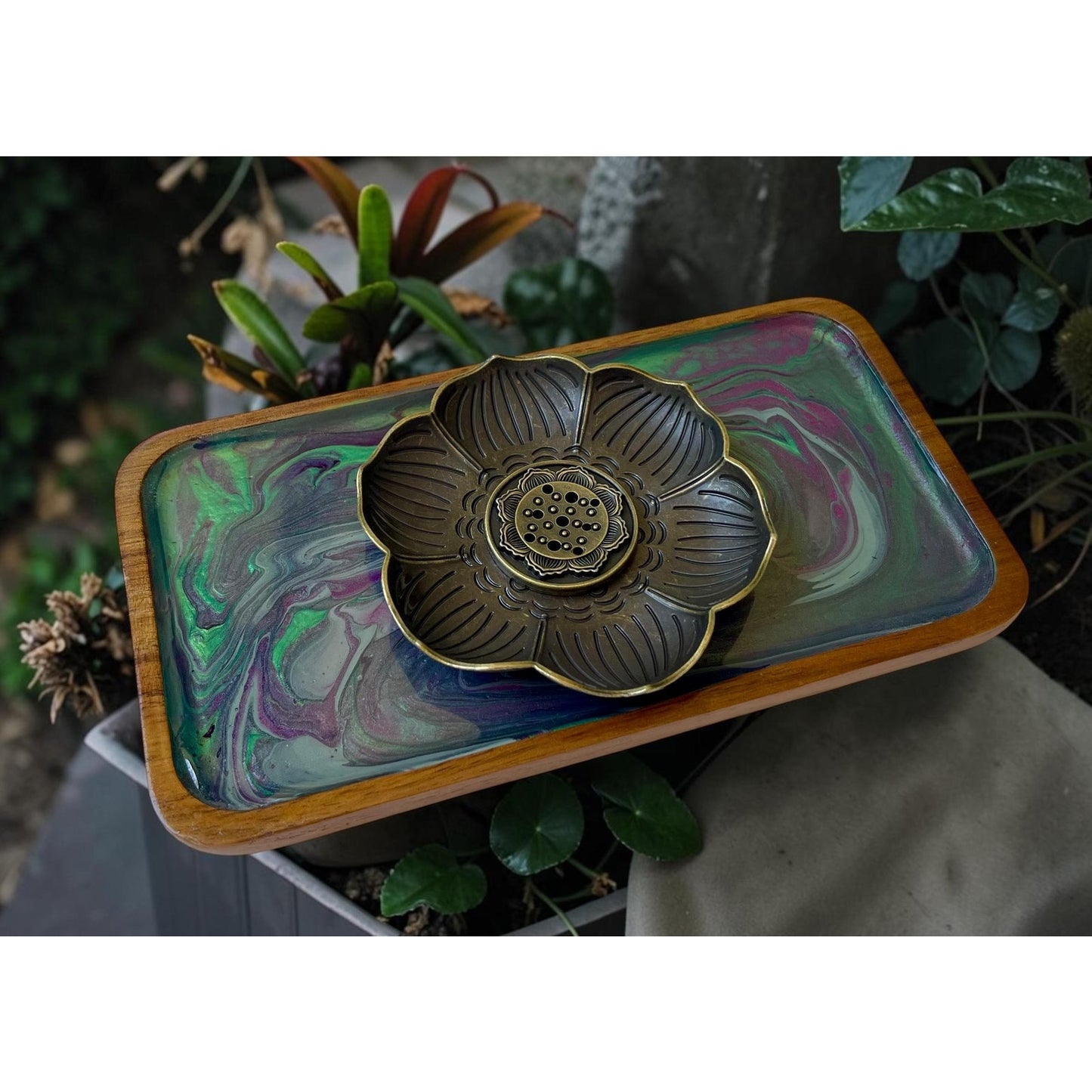 Lotus Incense Tray | Handmade Resin Art | Stick & Cone Burner | Meditation Spiritual Decor