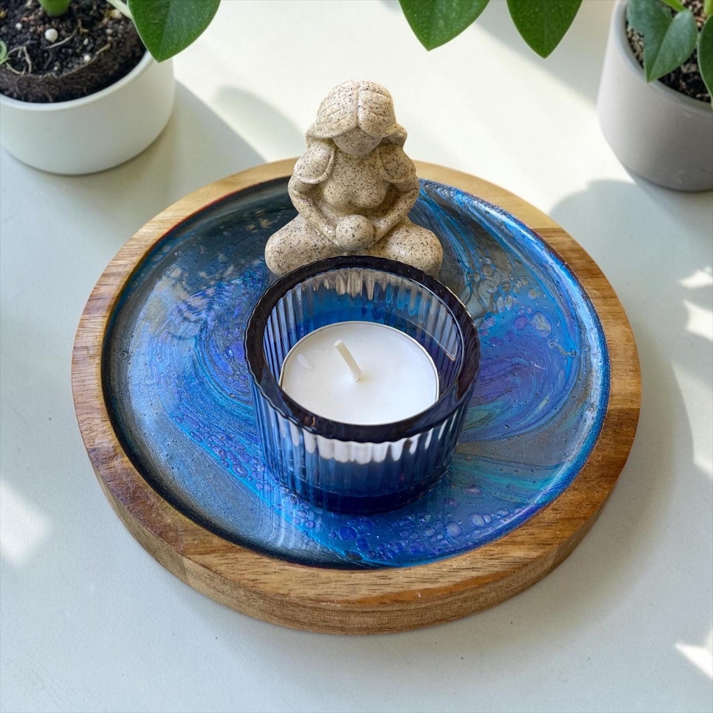 Goddess Candle Holder – Ocean Blue Acrylic Pour Tray