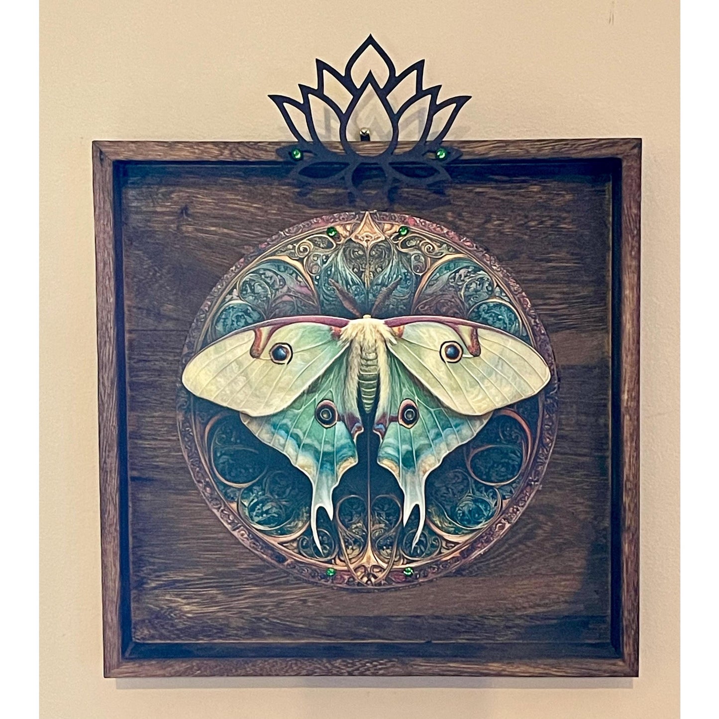 Luna Moth Wall Art 10.5” | Wood Framed Celestial Decor |