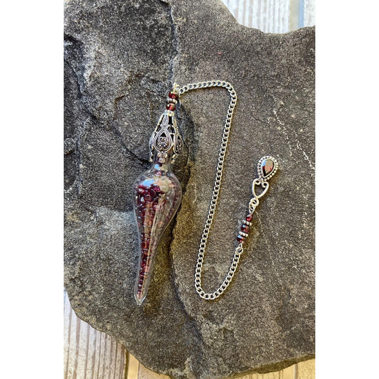 Handcrafted Garnet Vessel Pendulum with Sterling Silver Garnet Accent | Crystal Divination Tool | Reiki Pendulum | Root Chakra Crystal |