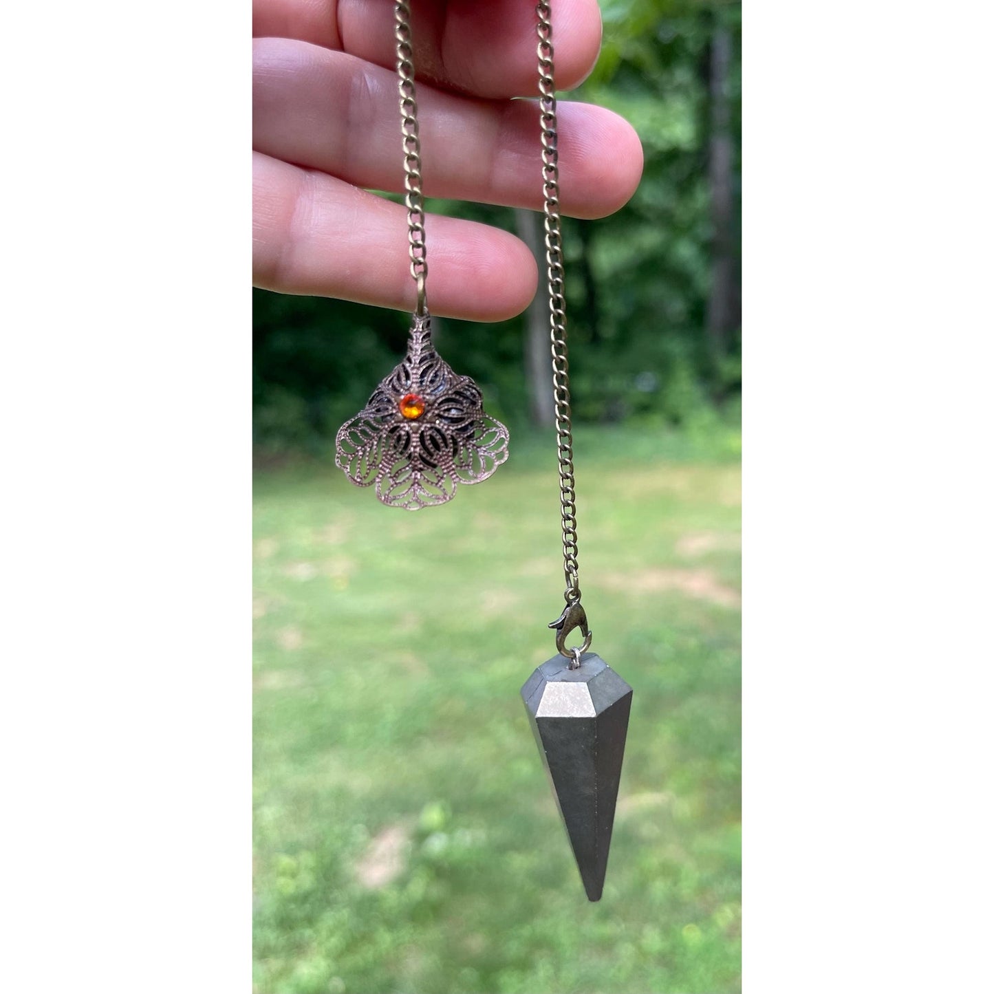 Designs by Imogen Art™ Luxury Collection – One-of-a-Kind Pyrite Pendulum with Rare Prophecy Stone Handle | Handmade Divination Tool