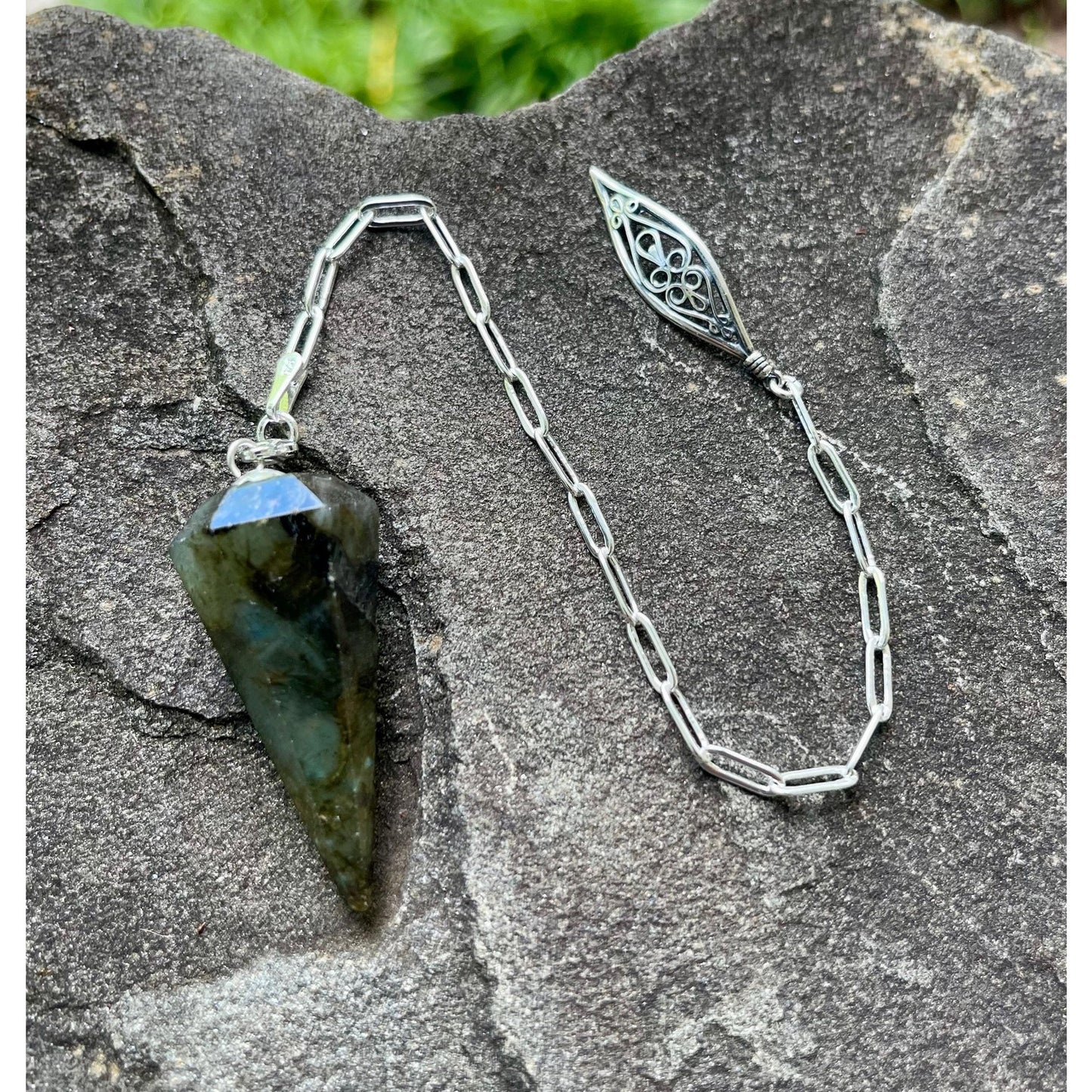 Luxury Labradorite Pendulum | Heavy Sterling Silver Chain | Sterling Silver Handle | Crystal Pendulum | Divination Tool | Handmade Gift