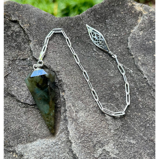 Luxury Labradorite Pendulum | Heavy Sterling Silver Chain | Sterling Silver Handle | Crystal Pendulum | Divination Tool | Handmade Gift