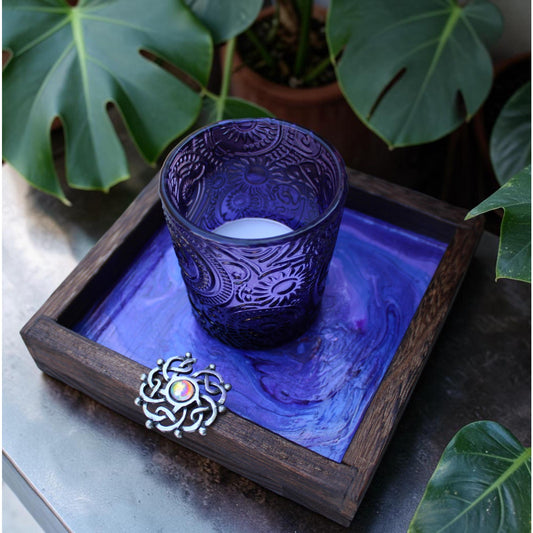 Candle Holder and Candle Celtic Harmony Hand Painted Wood
