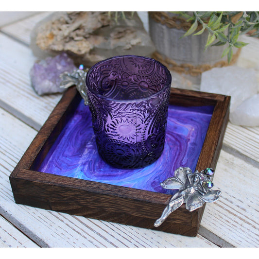 Hand Painted Wood Fairy Candle Holder with Glass Votive