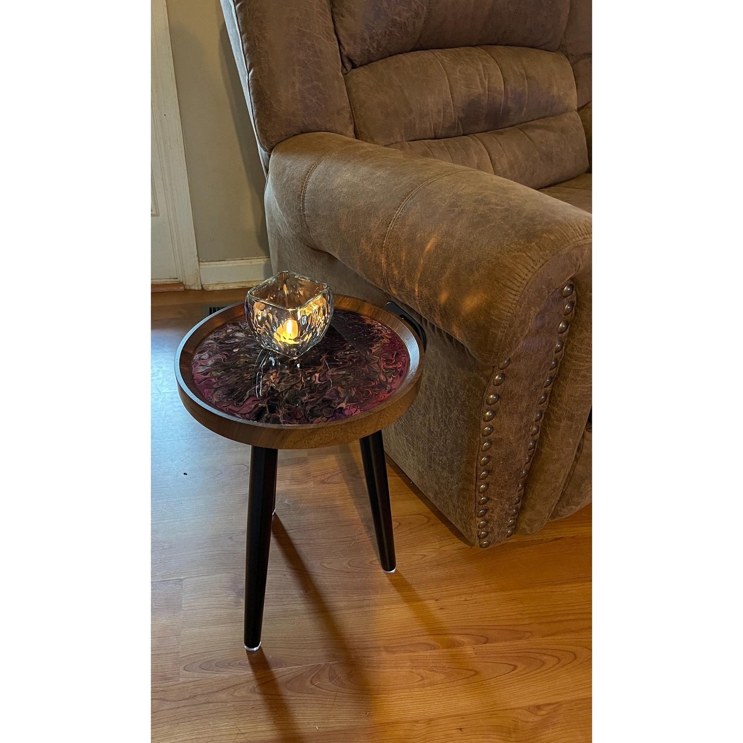Handmade Resin Art Side Table – Acrylic Pour Accent Table – One of a Kind Modern Decor – Small End Table – Functional Art Furniture