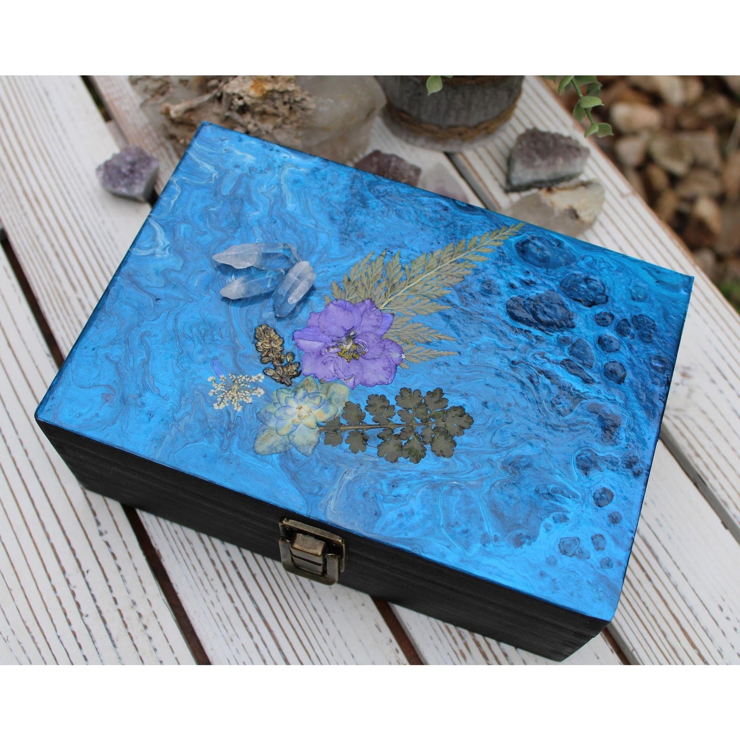 Hand Painted Jewelry Box, Keepsake Box, with Crystals