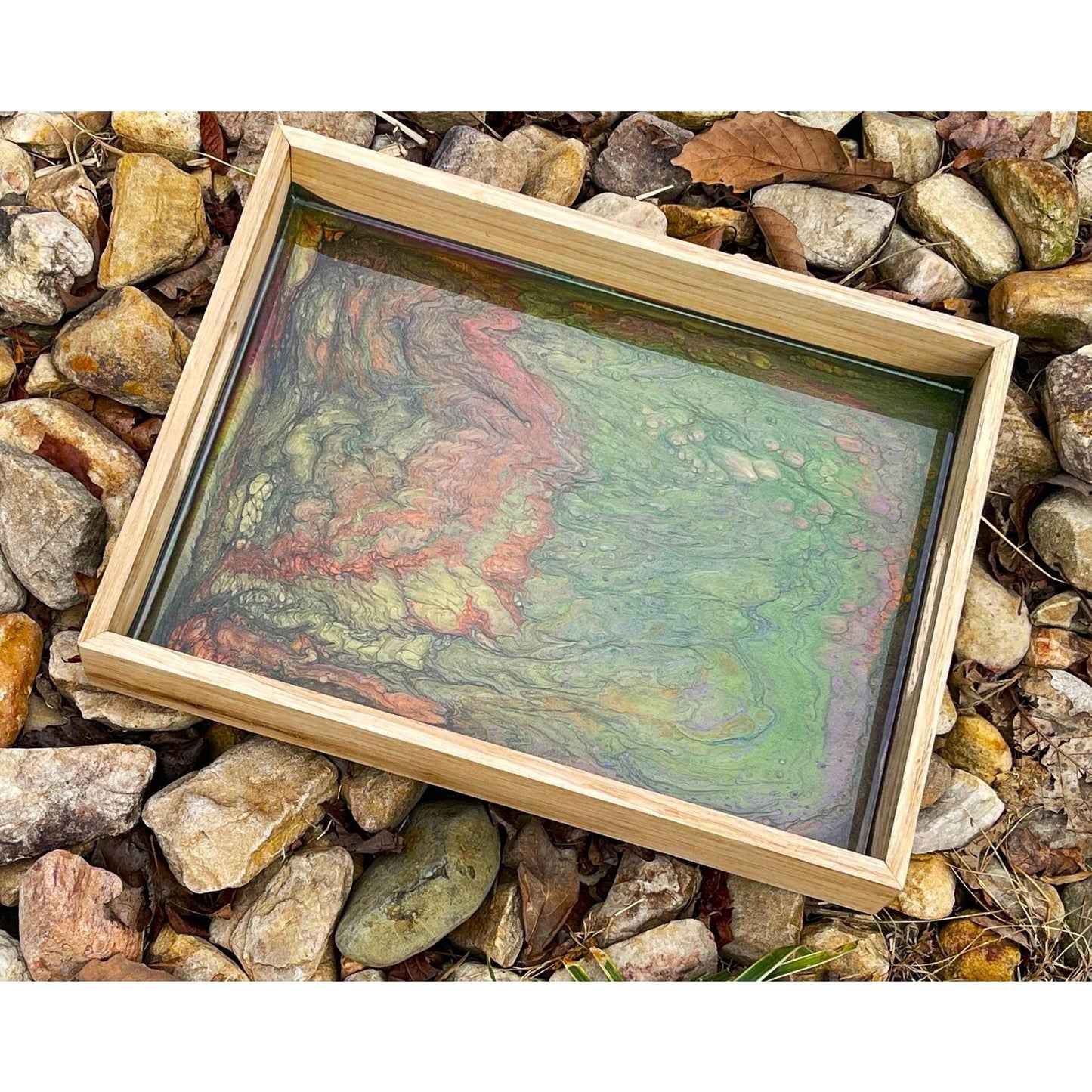 Large Hand Painted Resin Wood Tray • Earth Tone Serving Tray •