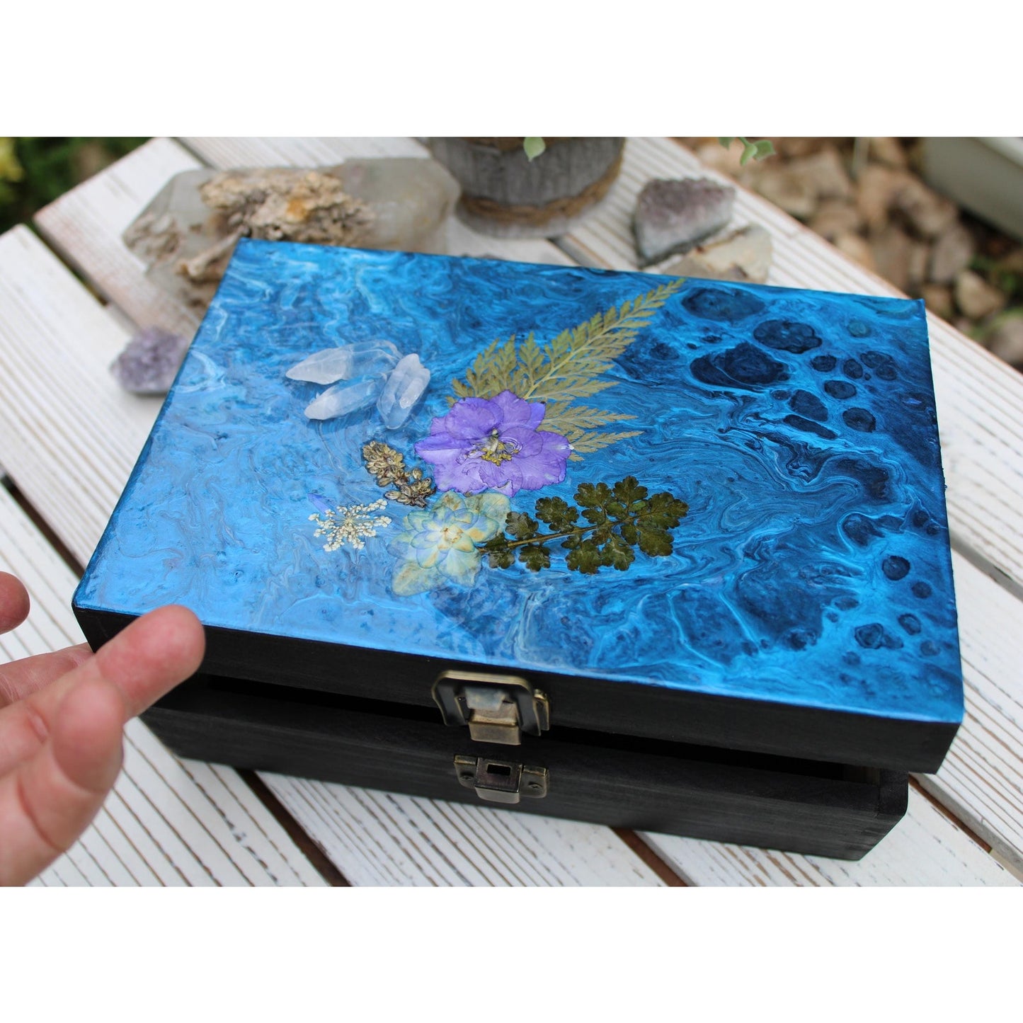 Hand Painted Jewelry Box, Keepsake Box, with Crystals