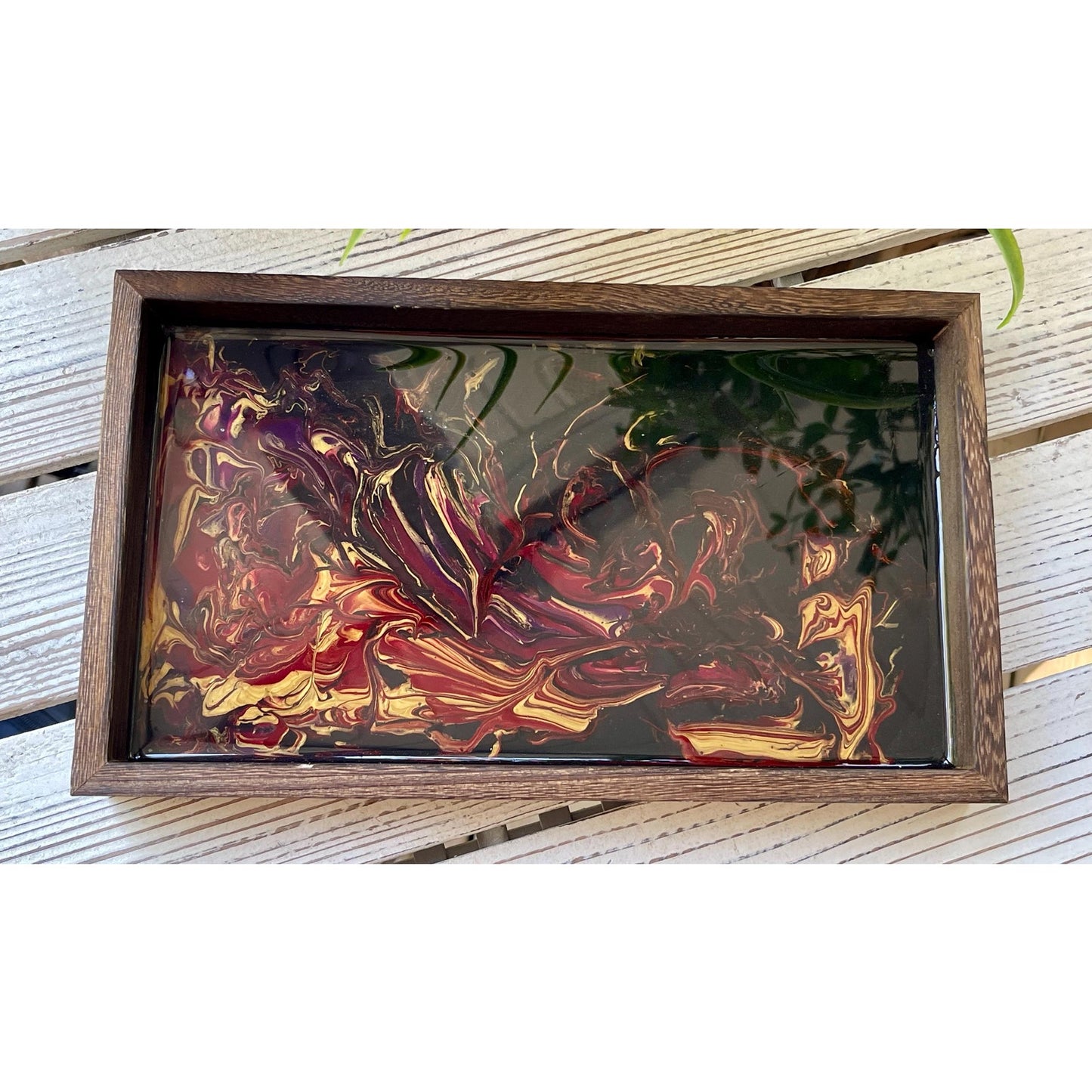 Obsidian Fire Resin Tray • Handmade Vanity Tray •