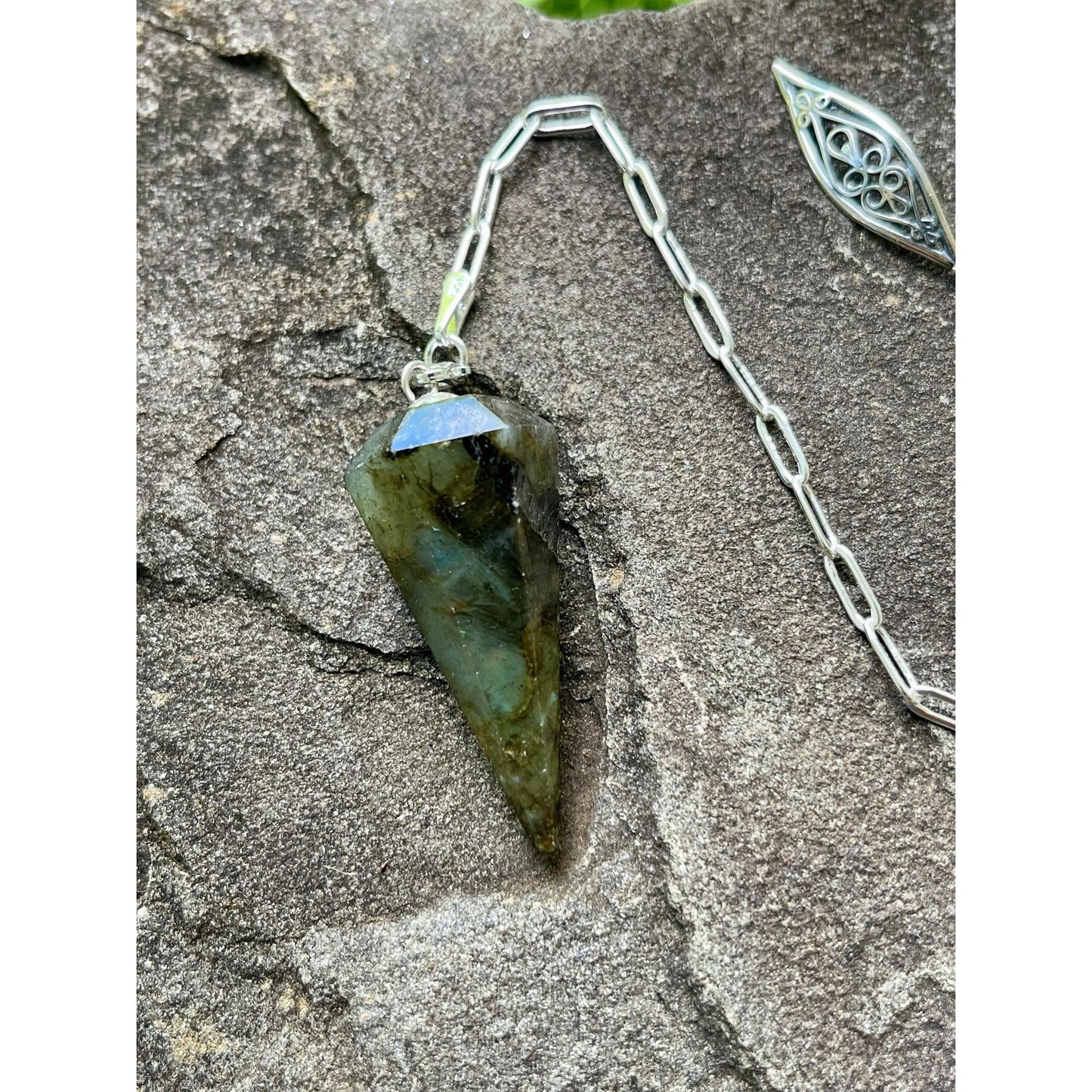 Luxury Labradorite Pendulum | Heavy Sterling Silver Chain | Sterling Silver Handle | Crystal Pendulum | Divination Tool | Handmade Gift