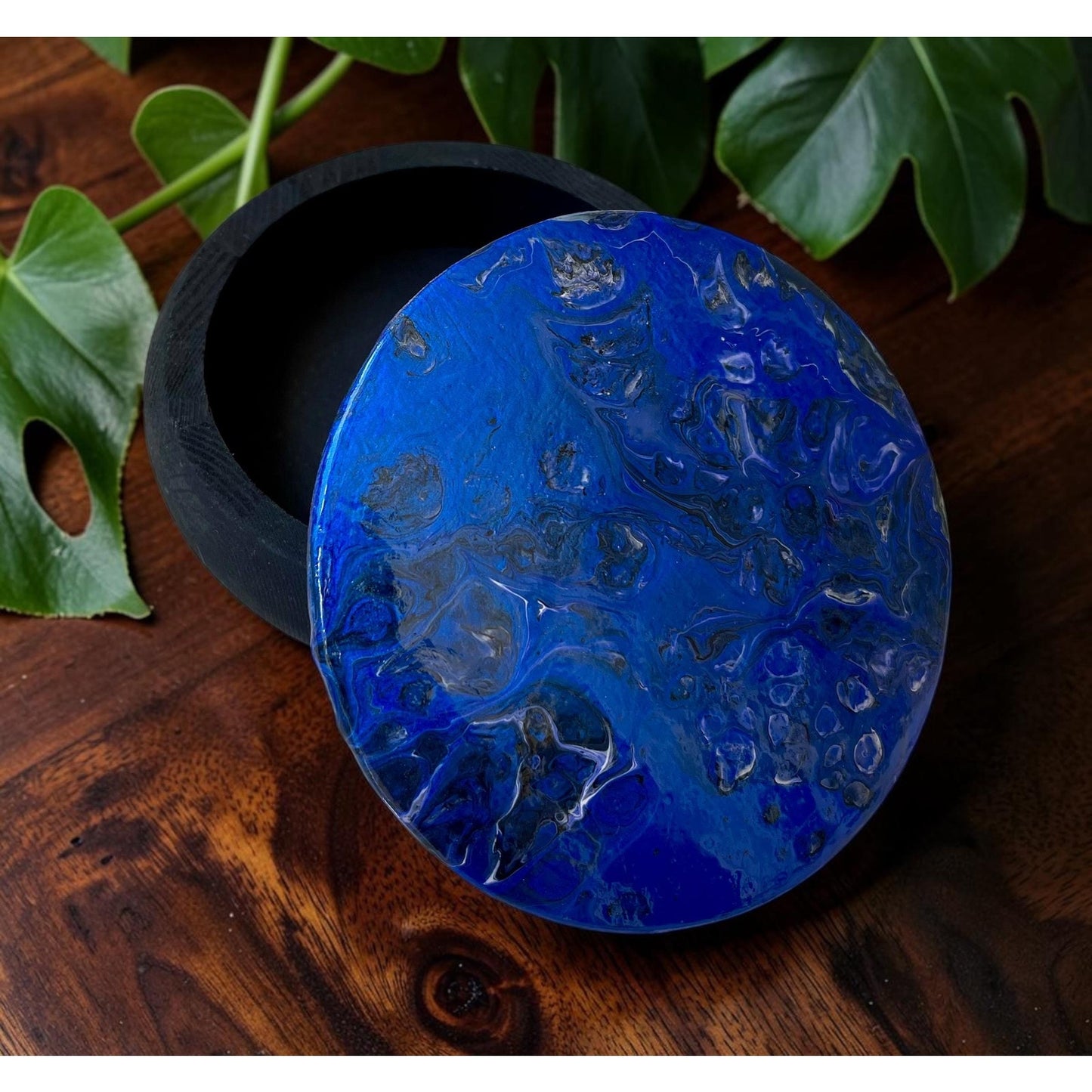 Jewelry Box, Keepsake Box, Round Hand Painted Box Acrylic Hand painted 5" x 5"