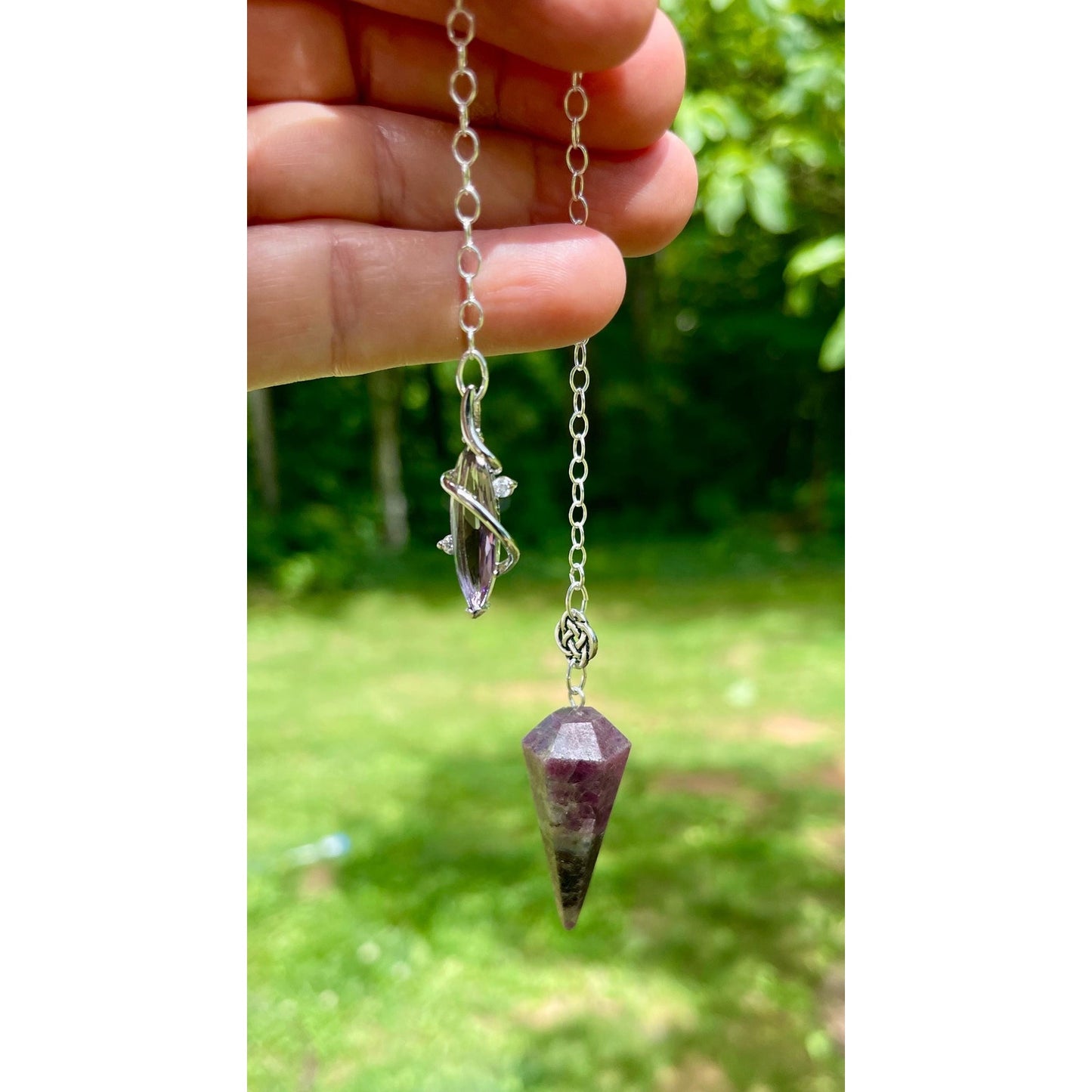 Ruby Feldspar & Amethyst Sterling Silver Pendulum