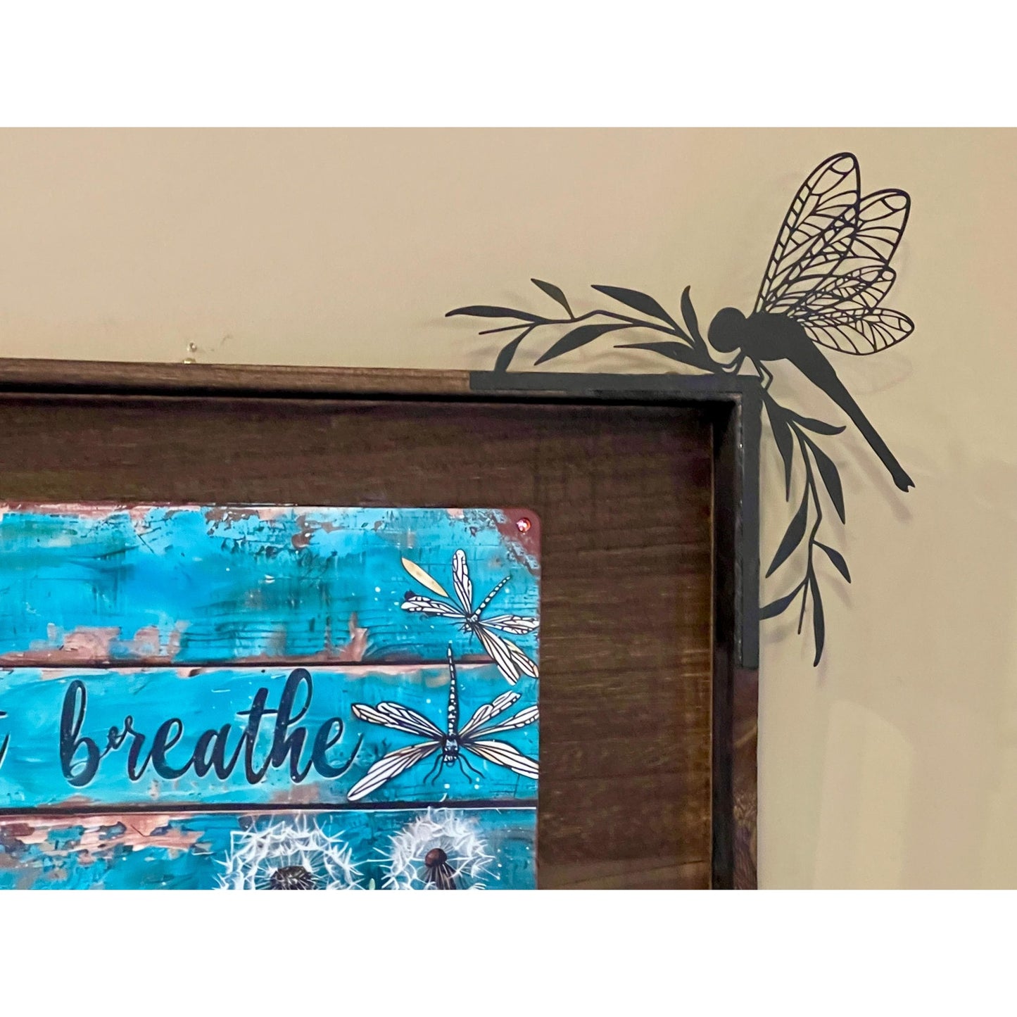 Handmade Wood Sign with Metal Fairy, Inspirational Decor, Dragonfly