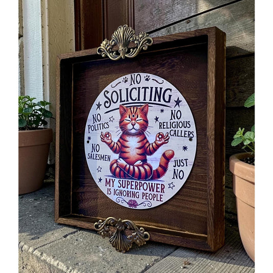 Funny Cat No Soliciting Sign, Rustic Porch Decor, Cat Lover Gift, Handmade Entryway Sign, Front Door Humor Decor