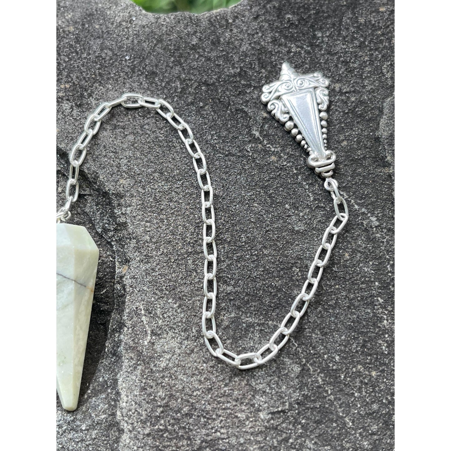 Luxury Serpentine Pendulum with Sterling Silver Handle & Chain | Handcrafted Crystal Divination Tool | Reiki Meditation | One of a Kind