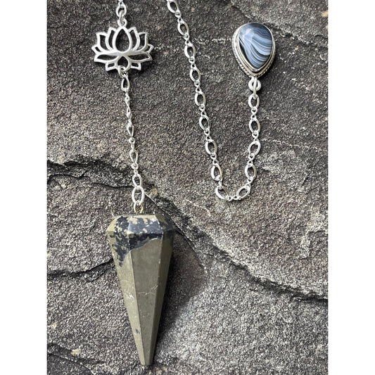 Sterling Silver Pyrite Pendulum with Black Onyx