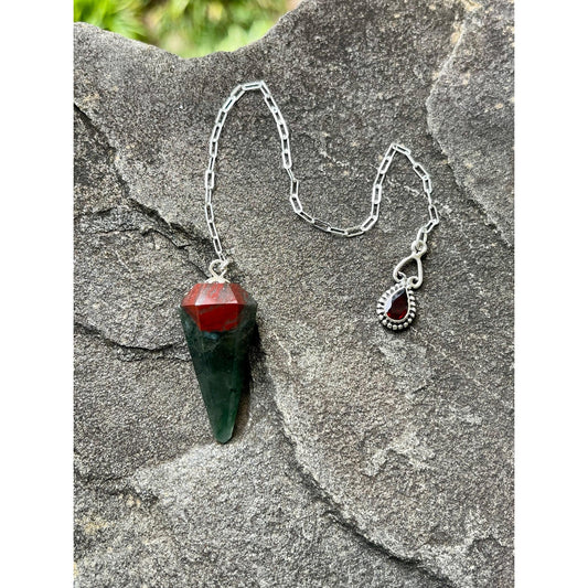 Luxury African Bloodstone & Garnet Pendulum | Sterling Silver Chain