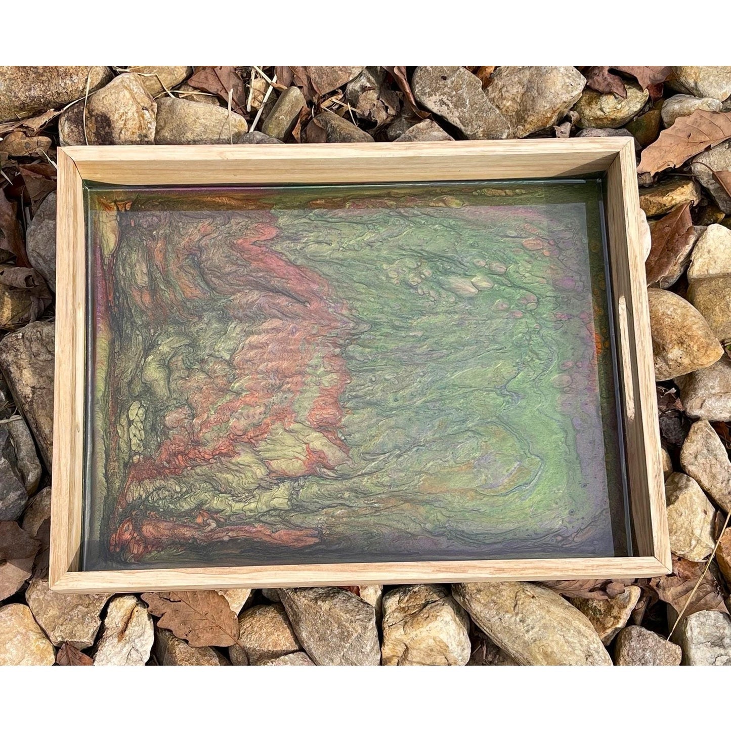 Large Hand Painted Resin Wood Tray • Earth Tone Serving Tray •