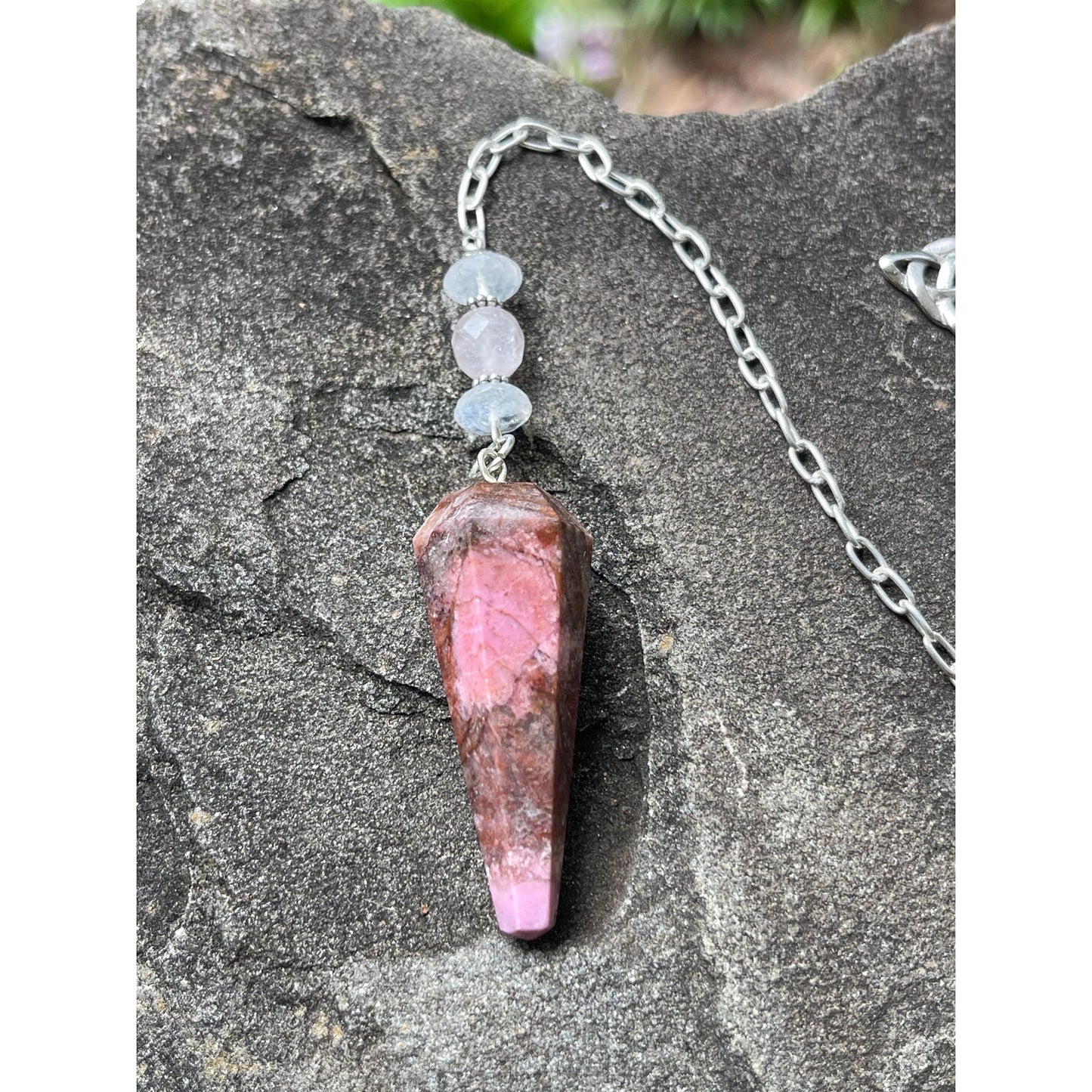 Luxury Cobalt Calcite Pendulum • Sterling Silver Triquetra & Heavy Sterling Silver Chain • Moonstone Crystal Pendulum Handmade Dowsing Tool